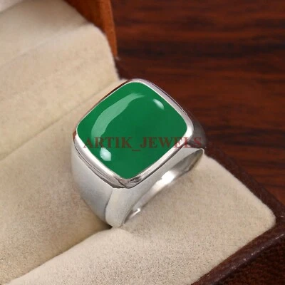 Anello In Argento Sterling 925 Con Gemma Di Onice Verde Naturale Per Uomo #4830 - Immagine 1 di 4