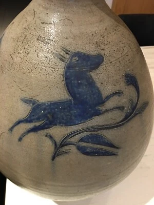 tres belle et ancienne cruche gravé décors chien  , art populaire alsace xix eme - Photo 1/4