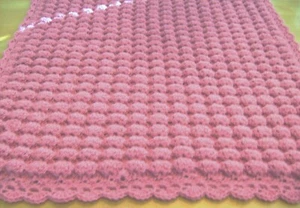 HOT PINK BUBBLE BABY BLANKET THROW LAP AFGHAN GIRL SHELL PATTERN SHOWER - Picture 1 of 9
