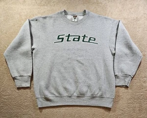 VINTAGE Michigan State Spartans 90s Gray Spellout Pullover Sweatshirt Size Large - Picture 1 of 8