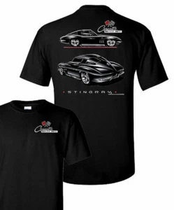 CORVETTE C2 STINGRAY T-SHIRT BLACKLINE CORVETTE CROSS FLAGS M-XL 24.99+2X,3X NEW - Picture 1 of 1