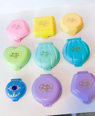 VINTAGE LOT OF 9 BLUEBIRD Polly Pocket Sets w/ 4 Figures compacts 1989-90 Read* - Image 1 of 4