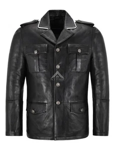 Men's Classic German Style Real Leather Coat Hip Length Soft Lambskin Leather - Picture 1 of 8