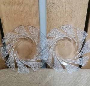 Set Of 4 KIG Indonesia Clear Glass Dessert Plates With Web Swirl Pattern 7in - Picture 1 of 4