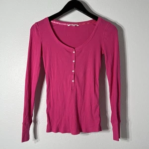 Camicia Victoria’s Secret donna XS rosa Henley a costine Y2K 2000 termica manica lunga - Foto 1 di 9