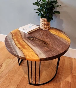 Exquisite Round Epoxy Wood Table 21" – Live Edge Resin River Table coffee table - Picture 1 of 13