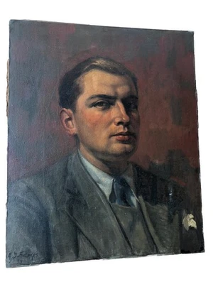 Huile sur toile début XXème - Art déco - Portrait d'homme - Signé et daté 1933 - Photo 1/4