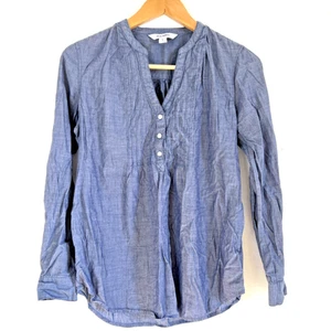 Antigua Camisa Blusa Top Túnica Azul Marino M Gris Boho 100% Algodón Cuello en V - Imagen 1 de 9