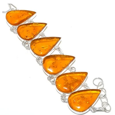 Baltic Amber Gemstone Handmade 925 Sterling Silver Bracelet7-8" For Her i103 — 第 1/4 张图片