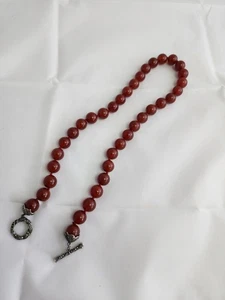 Vintage Red Carnelian and Sterling Silver Beaded Necklace 19" in Velvet Case/Box - Picture 1 of 9