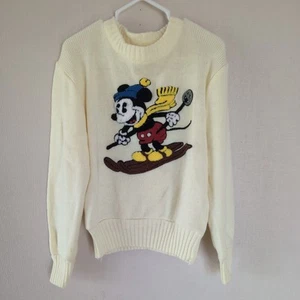 Vintage Mickey Mouse Sweater Sz 6 6X Boys Girls Cream Disney Pullover 70s Retro - Picture 1 of 10