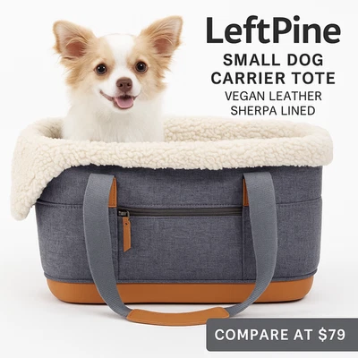 Bolso de viaje LeftPine pequeño de cuero vegano forrado de sherpa suave para mascotas Foto 1 de 4