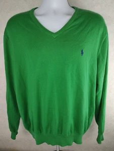 Ralph Lauren Polo Golf 100% Cotton V-Neck Pullover Sweater Men's L Green Used - Picture 1 of 3