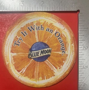 BLUE MOON GOLDEN COLO. 4 INCH ROUND  BEER COASTER TRY IT WITH AN ORANGE - Picture 1 of 2