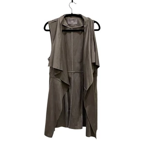 Tart Collections Sleeveless Waterfall Vest L Faux Suede Taupe Gray Layered Look - Picture 1 of 8