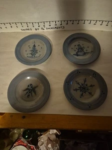 Set 4 piatti ceramica smaltata sale Rowe pupazzo di neve fiocco di neve bastone caramelle Babbo Natale - Foto 1 di 10