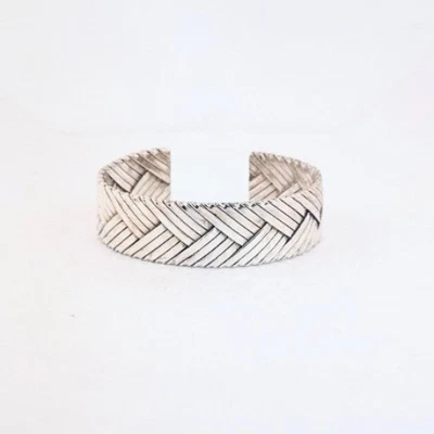 "Brazalete brazalete tejido vintage de plata de ley 925 de 5,75"" joyería inmobiliaria pesada" Foto 1 de 4