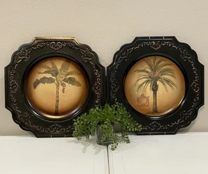 Vtg CPI 2002 Watt Zhono Tropical Palm Tree Black Gold Wall Plates Decoration Set - Picture 1 of 15