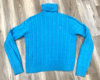 Ralph Lauren 运动女式针织海龟领毛衣女式 L 粉色小马 Y2k — 第 1/4 张图片