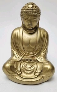 Vintage Cast Resin Lucky Buddha Statue Embedded Bottom Good Luck Figure 4.5" - Picture 1 of 7