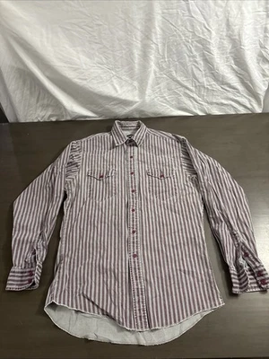 Vtg Wrangler Brushpopper X-Long Tails Shirt Mens Size L Gray Purple Striped USA - Image 1 of 4