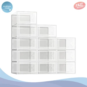 12 Pack Clear Plastic Stackable Shoe Storage Boxes – Foldable Sneaker Organizer - Picture 1 of 9