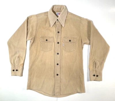 Vintage Levi's 70's Youth White Tab Tan Corduroy Shirt Size 16 - Image 1 of 4