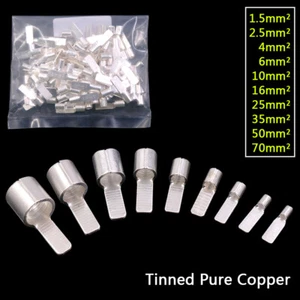 Electrical Cable End Crimp Tube Terminals Lug 1.5mm² - 70mm² Tinned Pure Copper - Picture 1 of 18