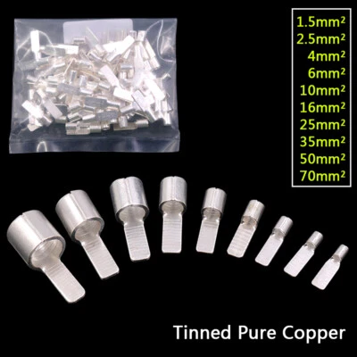 Electrical Cable End Crimp Tube Terminals Lug 1.5mm² to 70mm² Tinned Pure Copper - Image 1 of 4
