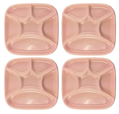Vintage Set of 4 Pink Ceramic Square Segmented Party Snack Trays 9x9 Japan - Image 1 of 4