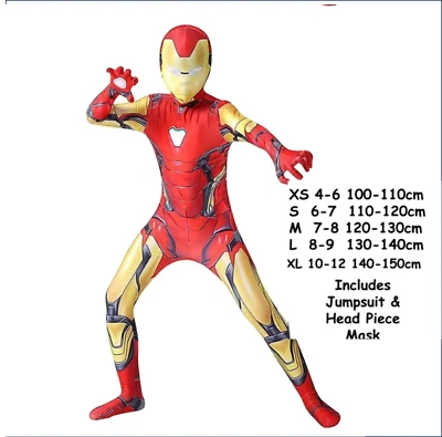 Iron Man Costume Kids Avengers Superhero Ironman Jumpsuit Headpiece - Sizes 4-12 - image 1 of 4
