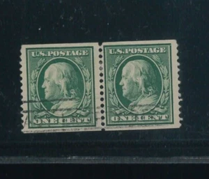 1909 United States 1¢ Benjamin Franklin Postage Stamp #352 Used Coil Pair 2.5mm - Picture 1 of 2