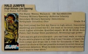 HASBRO VTG 1984 GI JOE RIP CORD RIPCORD V1 ACTION FIGURE'S FILE CARD