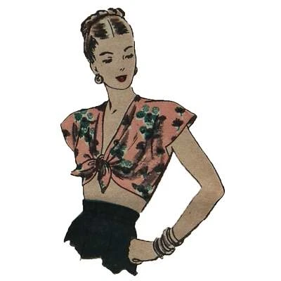 40s Muster – Leicht Zu Machen Taille Krawatte Top Blusen - Büste = 91.4cm - Bild 1 von 4