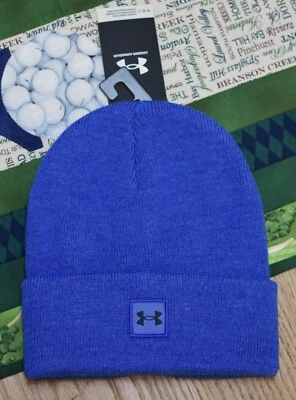 NWT UNDER ARMOUR "UA Halftime" Mens Cuffed Knit Beanie Hat-OSFM @$25 TECH BLUE - Image 1 of 4