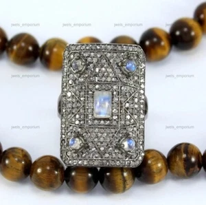 Anillo de aniversario de cóctel con piedra lunar esmeralda natural de plata de ley 925 - Imagen 1 de 11