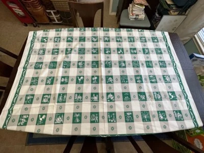 VINTAGE Green Grey Checkered Plaid Farm Chicken TABLECLOTH 60 x 50 Kitchen - Image 1 of 4