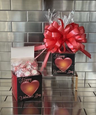 Valentines Day Starlight Peppermint Candy Gift Box-Basket Wrapped & Red Bow - Image 1 of 3