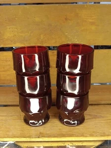 Viking? Vintage Set of 6 Ruby Red Heavy Glass Tumblers Georgian Pattern Gorgeous - Picture 1 of 4
