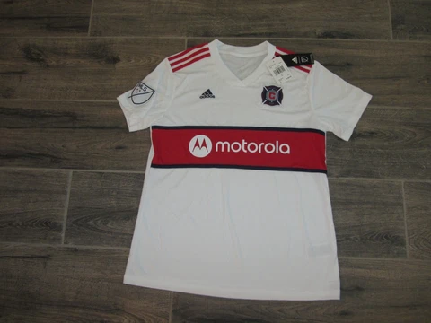 NWT NEW Adidas Chicago Fire MLS Soccer Jersey Sewn 2019 Retro Womens L White Lg Cover