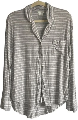 Shimera Button Up Pajama Top Womens Small Womens Gray/White Striped Super Soft  - Image 1 of 4