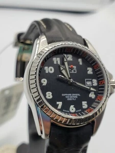 Damen Schweizer Uhr Sektor Datum schwarzes Zifferblatt Saphirglas Lederband Damen - Bild 1 von 10