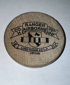 Ranger Airborne CO H 75th INF Long Range Patrol Vietnam Wooden Nickel (f) - Picture 1 of 2