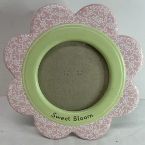 Hallmark "Sweet Bloom" Pink Green Flower Picture Frame Floral Ceramic Baby Girl - Picture 1 of 4