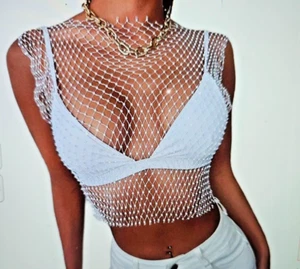 Women Sheer Mesh Crop Top Blouse See Through White Shirts Y2k Beach Wear. - Picture 1 of 1