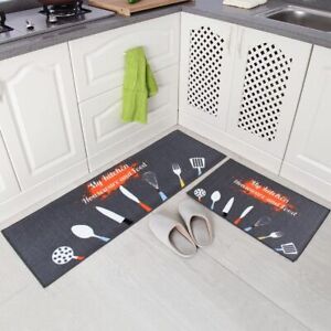 2-Piece Non-Slip Kitchen Mat Rubber Backing Doormat Runner Rug Set Kitchenware