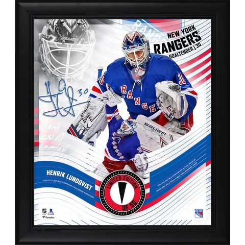 Henrik Lundqvist LE Rangers 15x17 Custom Framed Photo with Game-Used Puck Cover