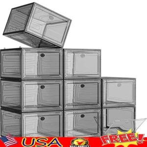 Clear Shoe Box Organizer Stackable Storage Bins Magnetic Door Plastic 9-Pack New - Picture 1 of 5