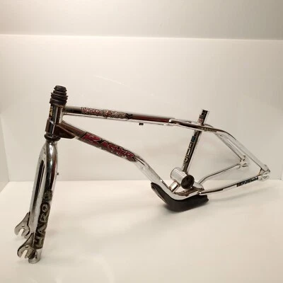 罕见复古 1996 年 Haro 自行车 Basher 自由式车架和叉子套装 20 英寸镀铬 — 第 1/4 张图片