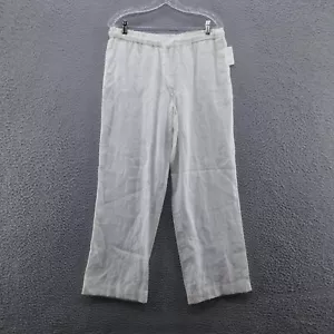 Charter Club Womens Straight Leg Linen Pants 12 White Pull On Drawstring NEW - Picture 1 of 16